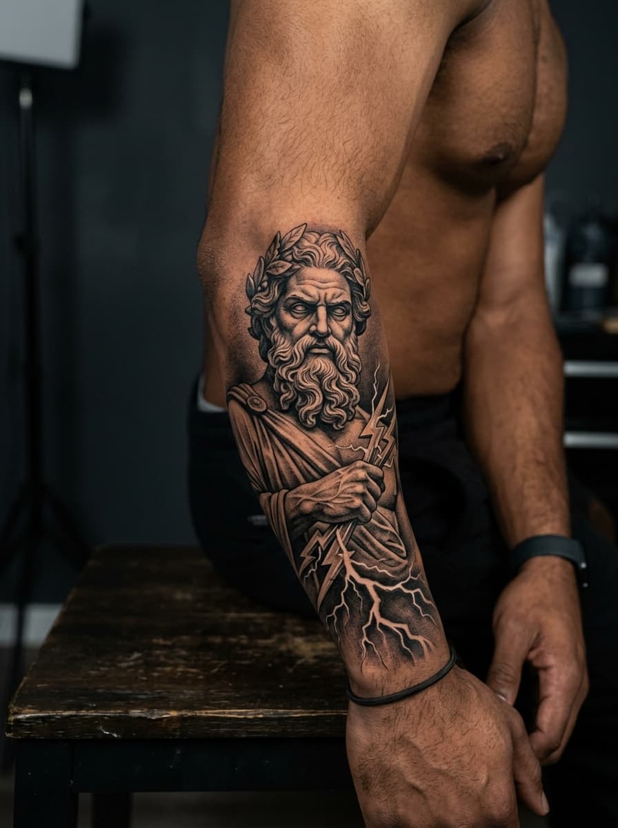 Zeus Heykeli Ön Kol Realizm Dövmesi